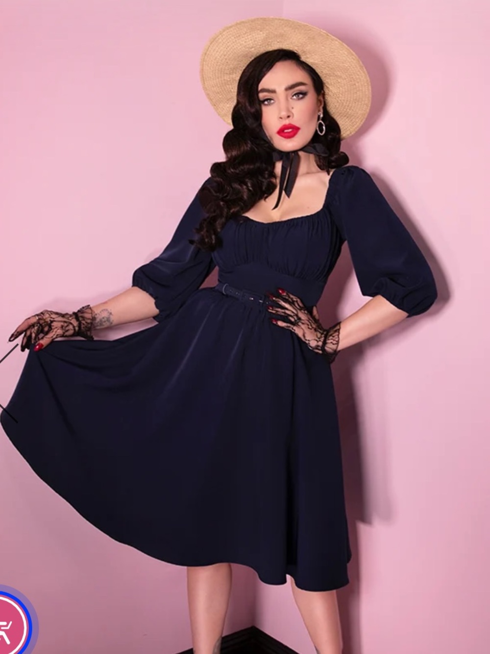 Vixen by Micheline Pitt Navy blue Vacation swing pinup Midi Dress